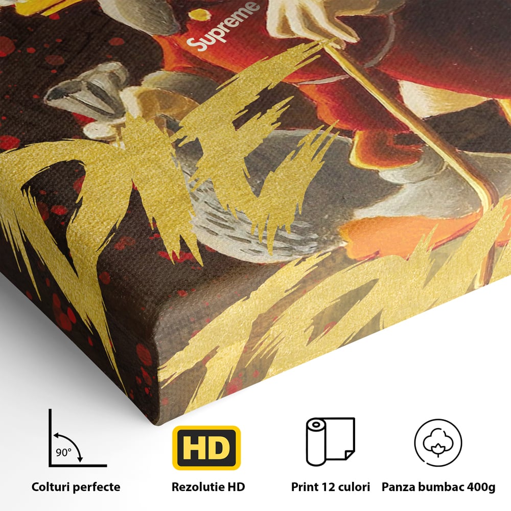 Detaliu al suprafetei: tablou canvas cu scrooge mcduck, fara rama, pe sasiu de lemn